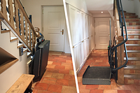 Platform lift open / closed in the entrance area of a multi-family house